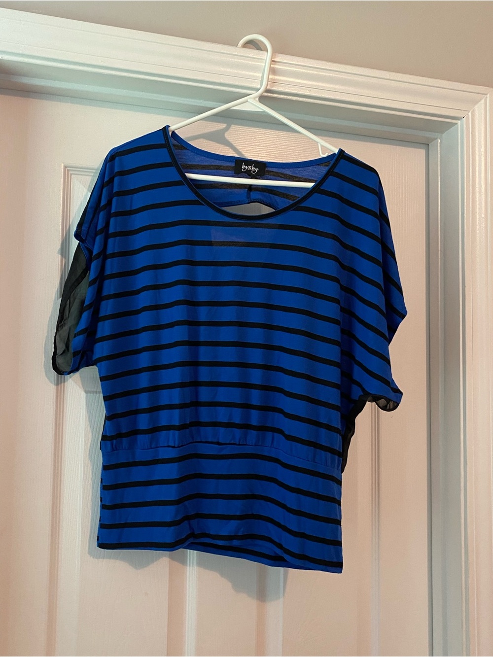 Brandy Melville Blue and Black Striped Short Sleeve Top